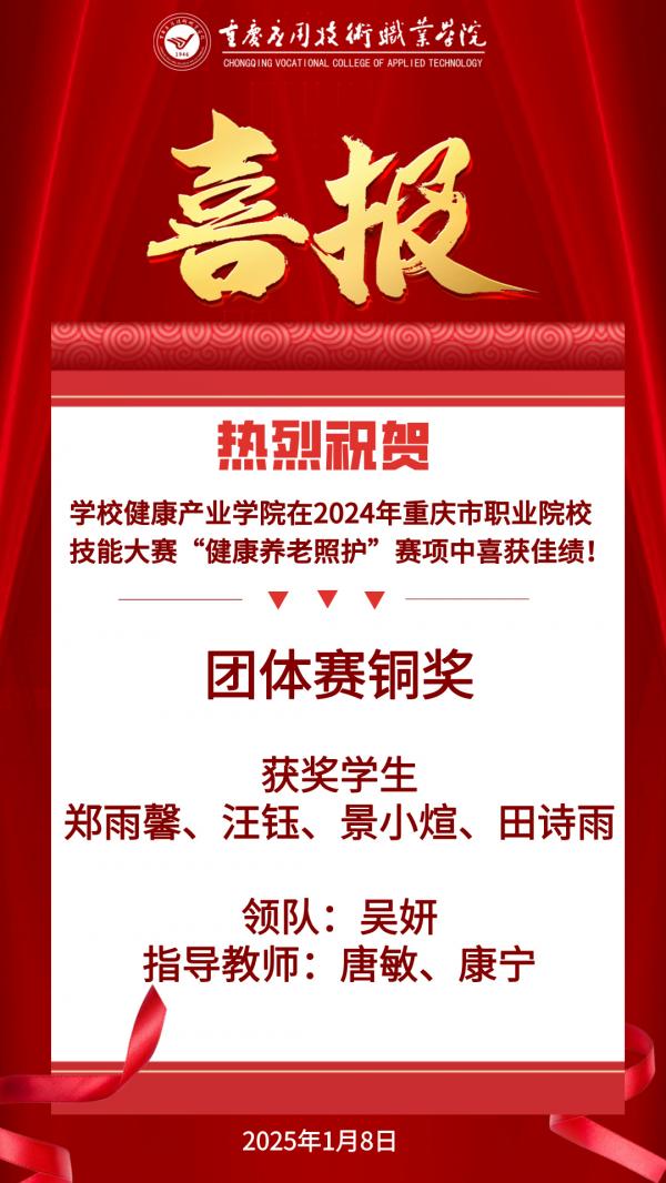 【喜报】学校在2024年重庆市职业院校技能大赛“健康养老照护”赛项中喜获佳绩
