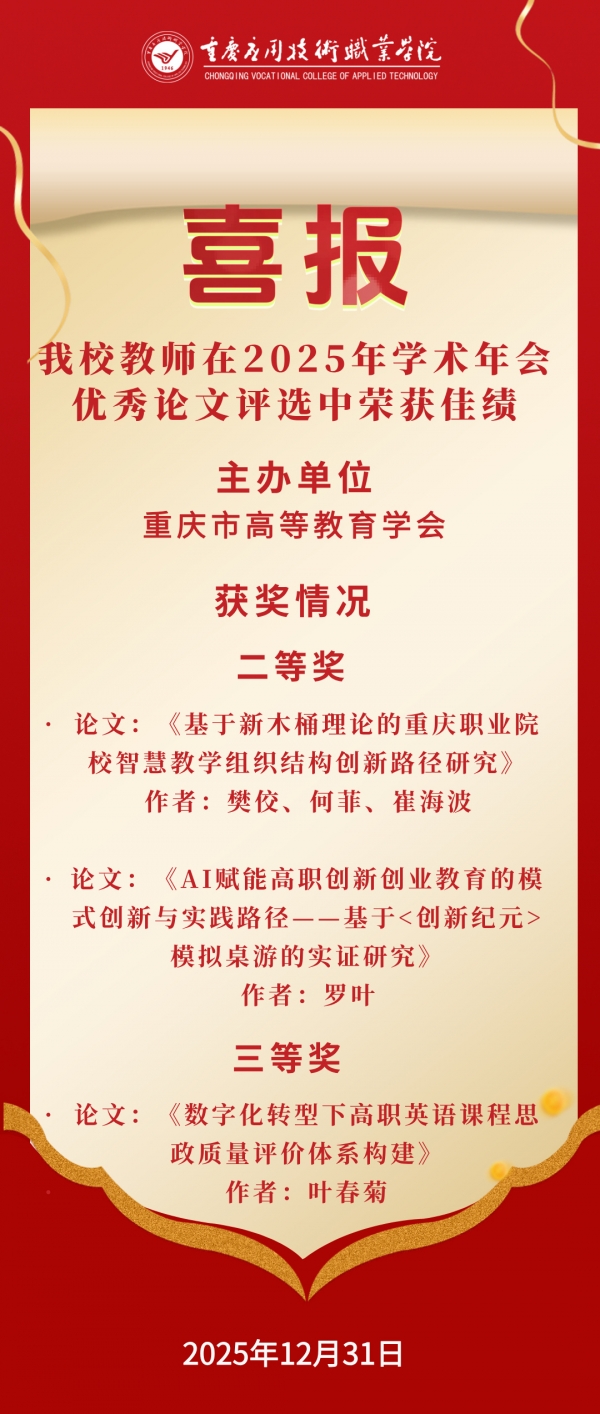【喜报】我校教师在2025年学术年会优秀论文评选中荣获佳绩